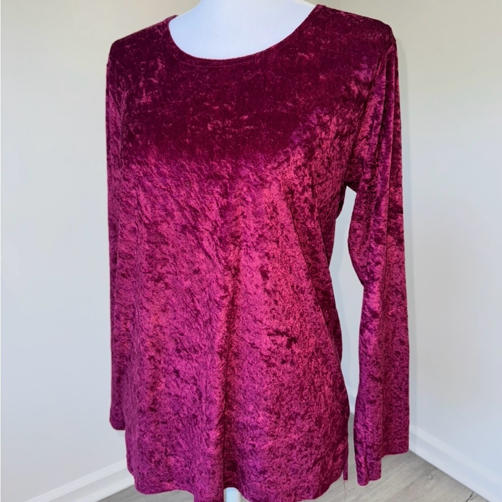Vintage First‎ Lady Crushed Velvet Long Sleeve Top Magenta Women’s SML USA